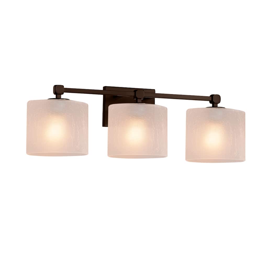 Justice Design Fusion Tetra 3-light Dark Bronze Bath Bar, Frosted Crackle Oval Shade