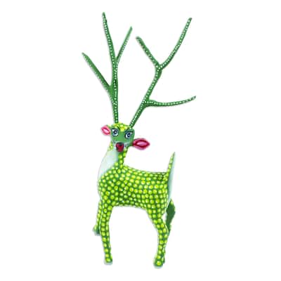 Novica Handmade Green Deer Wood Alebrije Sculpture