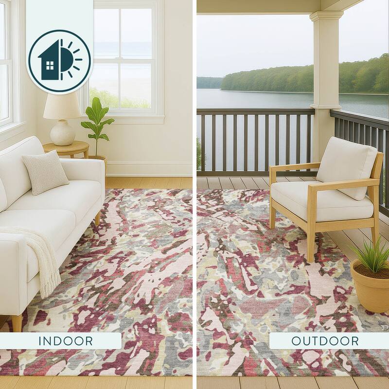 Machine Washable Indoor/ Outdoor Brushstrokes Chantille Rug