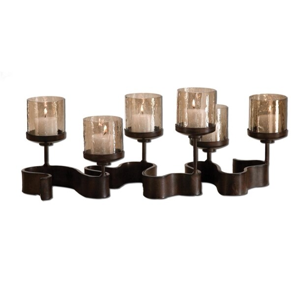 Swirled Bronze Antique-Style Metal Ribbon Shaped Candle Holder - N/A