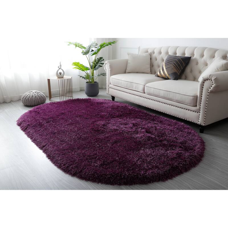 Manhattan Polyester Shag Area Rug - 5'2'' X 7'5'' Oval - Purple