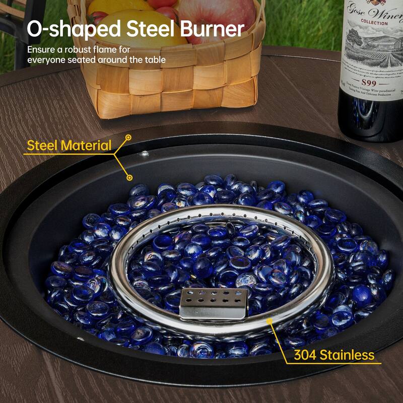 31.5" Wicker Propane Bar Height Fire Pit Table, 40,000 BTU Outdoor Round Gas Fire Table with Fire Glass Stone