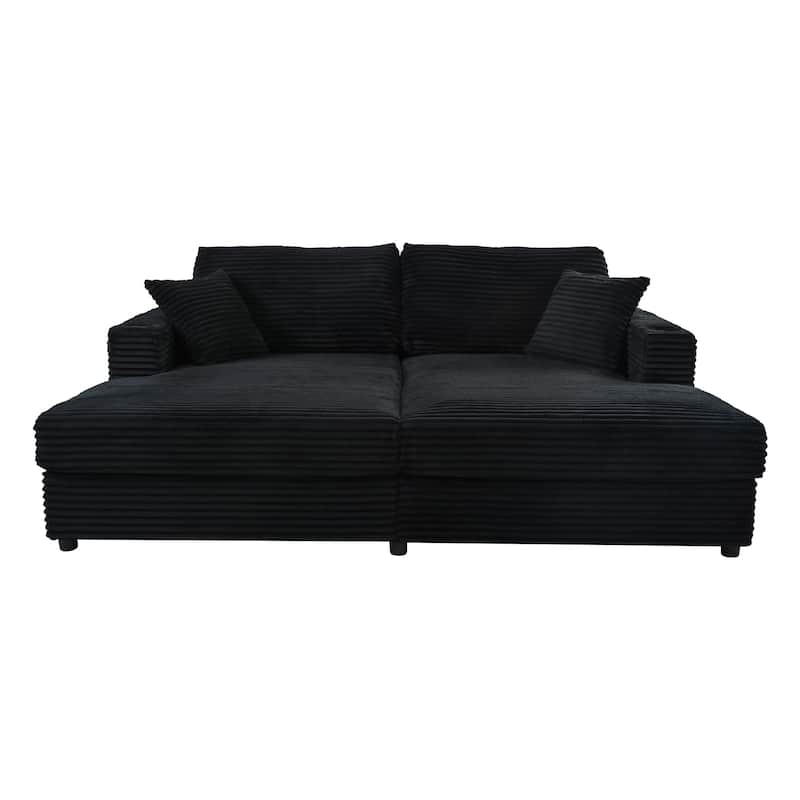 Modern Double Chaise Lounge Sofa with USB Ports and Cup Holders and Corduroy Upholstery for Living Rooms or Guest Spaces