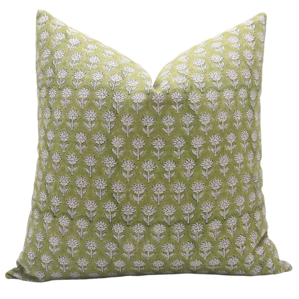Fabdivine Heavy Linen Block Print Cushion Cover for Couch, Living or Bedroom, Sofa, Home Décor Green Pillowcase, Pankhudi