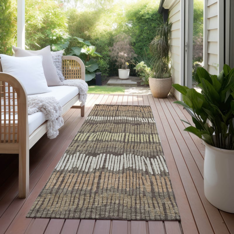 Machine Washable Indoor/ Outdoor Chantille Abstract Stripe Rug - Brown - 2'3" x 7'6"