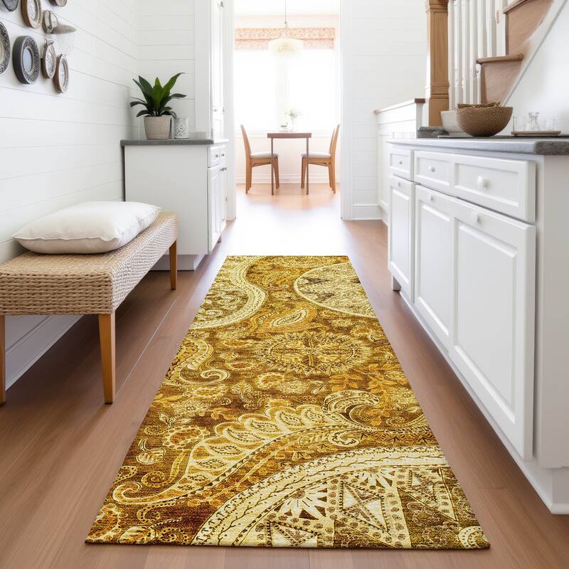 Premium Washable Super Soft Modern Paisley Mayfield Rug - Terracotta - 2'3" x 7'6"