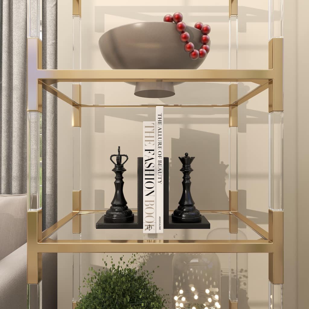 Black Polystone Chess Decorative Bookends with King and Queen (Set of 2)