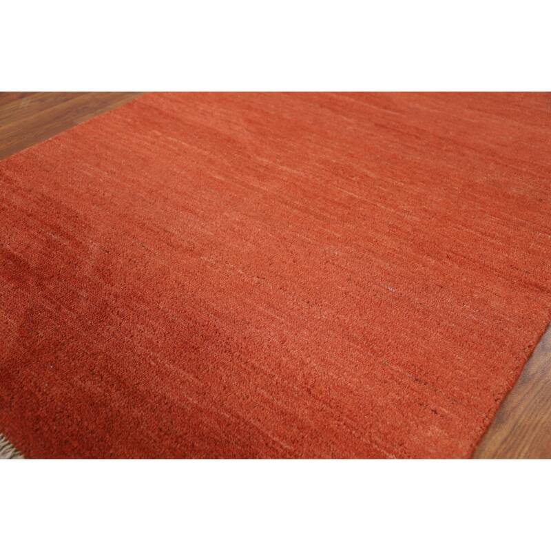 Orange Modern Gabbeh Oriental Foyer Rug Hand-Knotted Wool Carpet - 3'0"x 5'0"