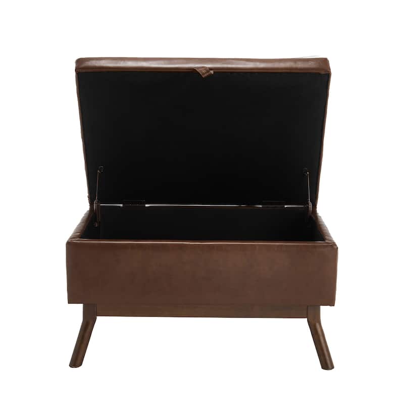 Square Storage Bench Coffee Table, Storage Ottoman Table with Wood Legs, Upholstered Footstool with Hidden Storage Compartment