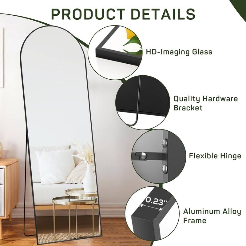Arched Mirror Full Length, 16"x59" Body Wall Mirrors, Floor Standing,Tall Arch Mirror with Stand Aluminum Alloy Frame