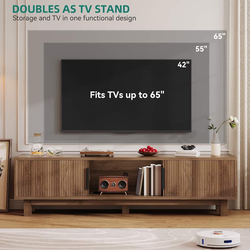 Moasis 59"W Fluted TV Stands for TVs up to 65 Inches, Entertainment Center with Power Outlets