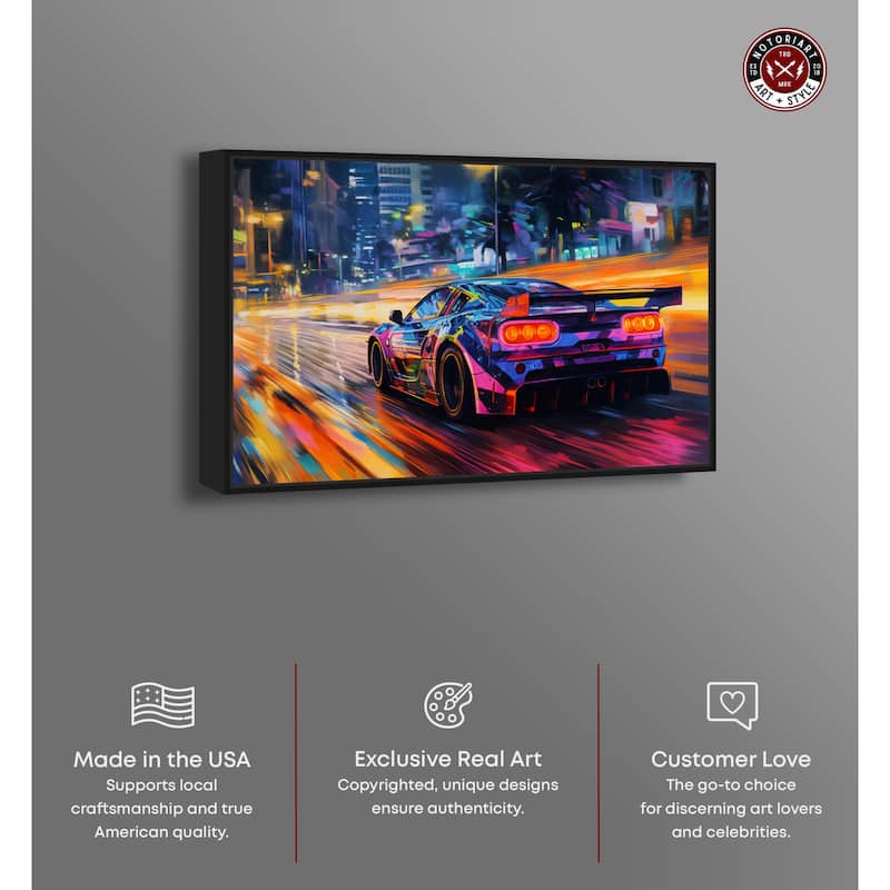 Notoriart Night Drive Vibes Framed Car 1 Piece Canvas Wall Art