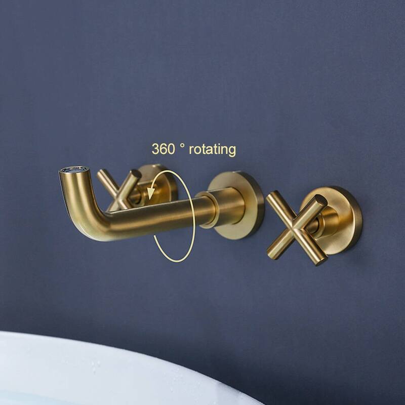 BATHLET Wall Mount Double Handles Cross Handle Bathroom Sink Faucet