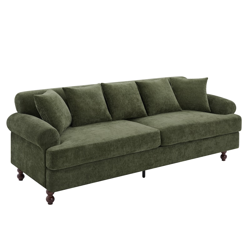 Christopher Knight Home - Loro Modern 81.5" Chenille Upholstered 3-Seater Sofa with Rolled Arms & Solid Wood Legs - Green