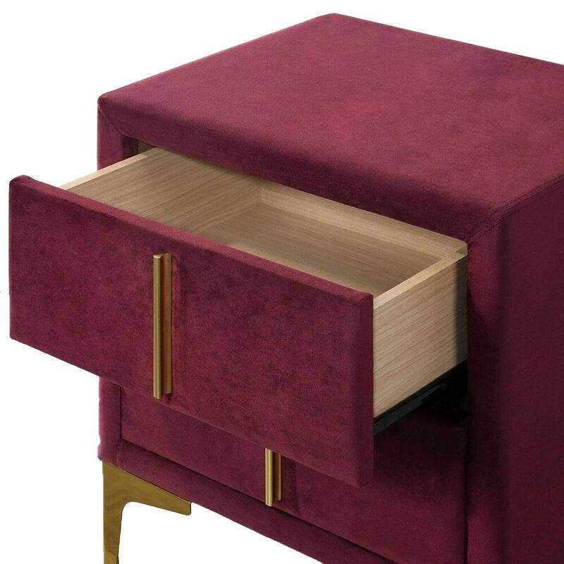 Red 2 Drawer 22.25 in. W Nightstand with Faux Leather Upholstery