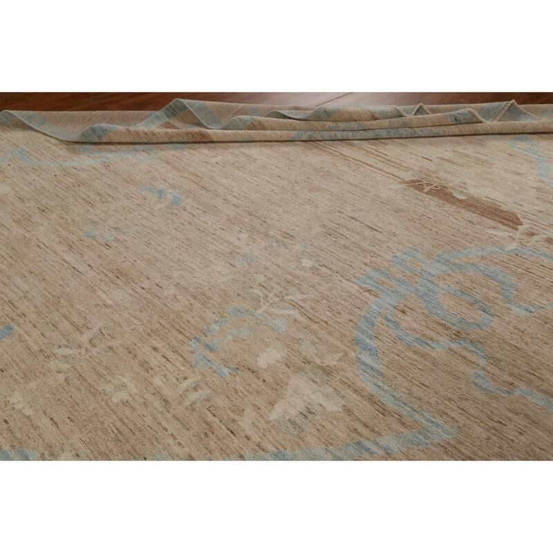 Hand Knotted Oriental 100% Wool Carpet Transitional Abstract Beige & Ivories Oushak Area Rug - 13' 6'' X 9' 7''