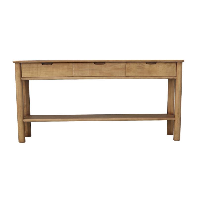 Mele Sofa Console Table, Lower Shelf and 3 Drawers, 62 Inch Natural Brown