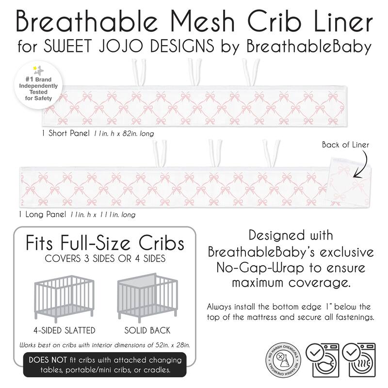 Sweet Jojo Designs + BreathableBaby Breathable Mesh Crib Liner Pink Bows Girls for the Ballet Dancer Ballerina Bow Collection