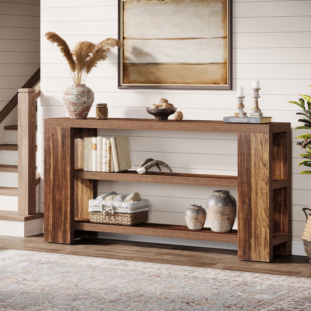 70.9-Inch Extra Long Console Table with Storage, 3-Tier Narrow Wooden Sofa Table