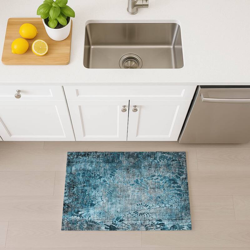 Machine Washable Indoor/ Outdoor Modern Floral Chantille Rug