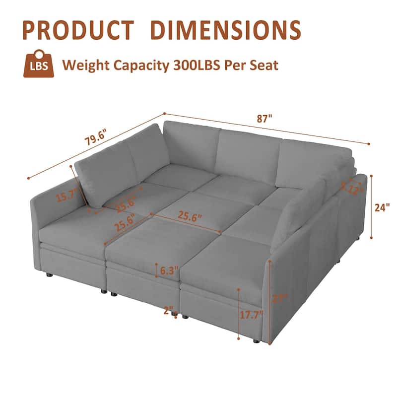 9 Seater Modular Sectional Sofa Couch with Underseat Storage