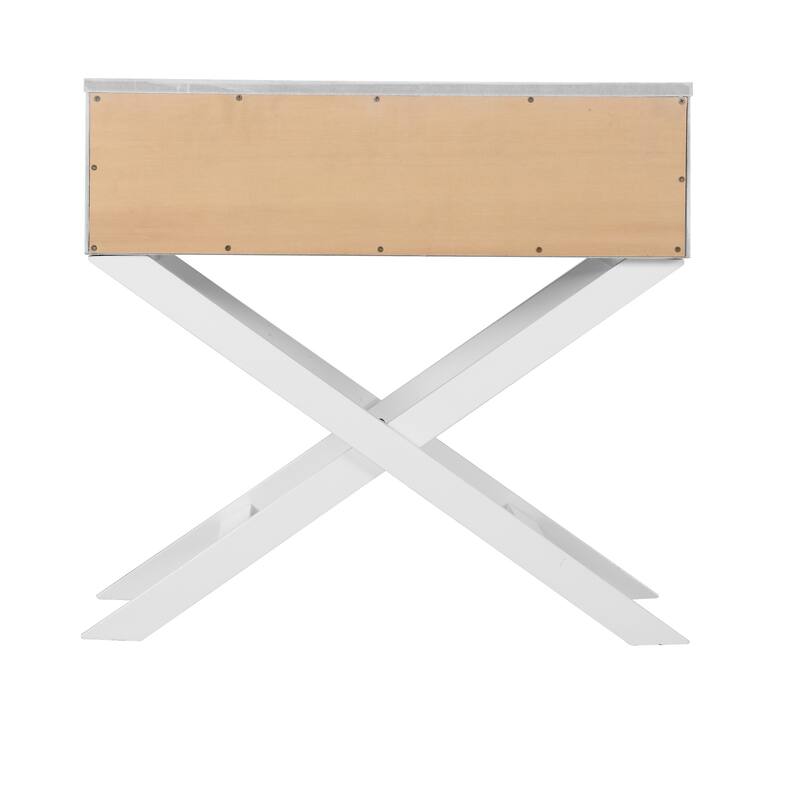 White Nightstand with Croc Textured Drawer Front, 25x27x16 Modern Bedside Table with Storage for Bedroom Essentials