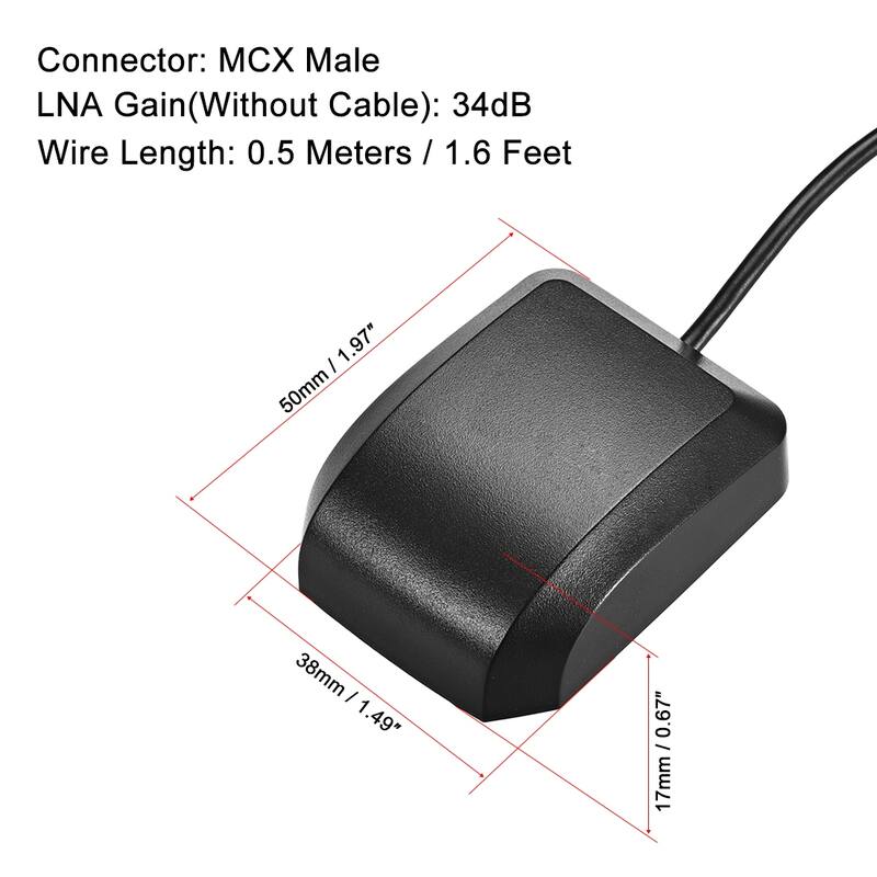 GPS Active Antenna MCX Male Plug 34dB Magnetic Mount 0.5 Meters Wire L - L 0.5M/1.6Ft