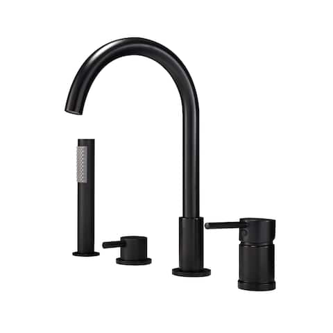 Matte Black Tub Faucet With Handheld Shower 4 Hole Bathtub Filler Modern Deck Mounted Roman Bathroom Tub Faucets With Valve