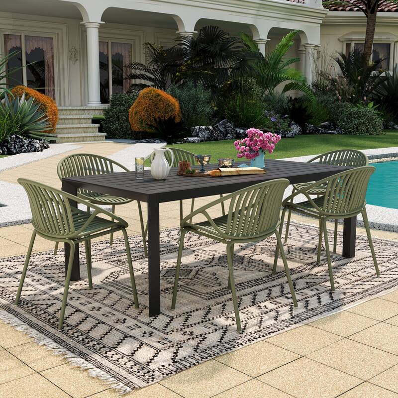 Christopher Knight Home - Emma Outdoor Aluminium and Resin 7 Piece Dining Set - Green+Black