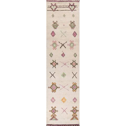 Tribal Moroccan Oriental Hallway Runner Rug Wool Hand-knotted Carpet - 3'2" x 12'9"