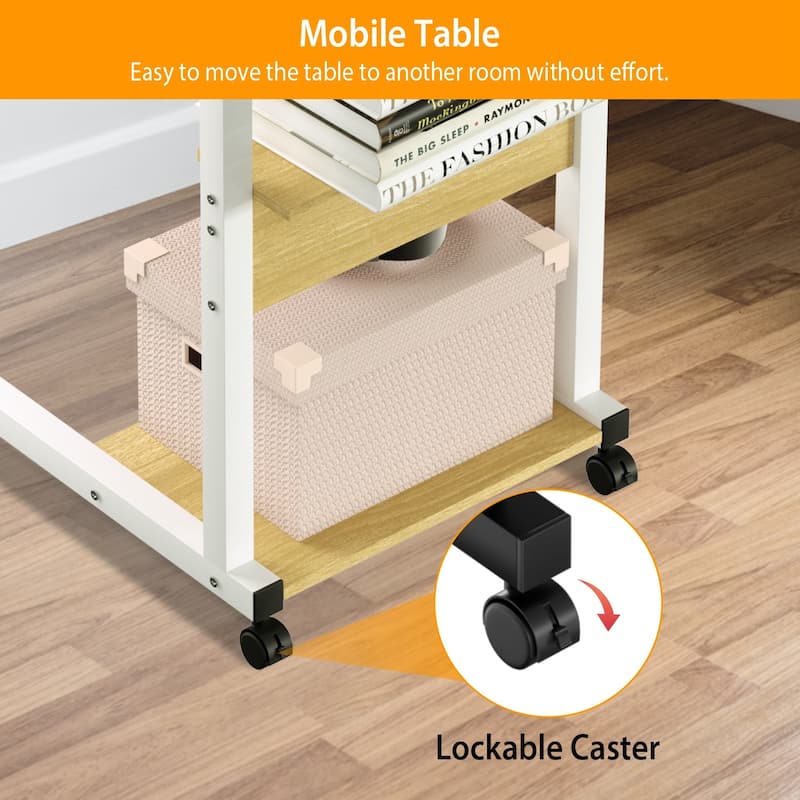 3-Tier C-Shaped Side Table with Adjustable Height and Wheels Ideal for Living Room or Bedroom