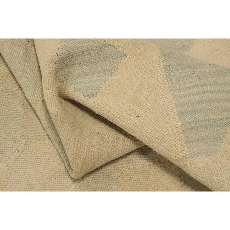 Hand Woven Oriental 100% Wool Carpet Southwestern Modern Beige & Ivories Kilim Area Rug - 4' 9'' X 2' 11''