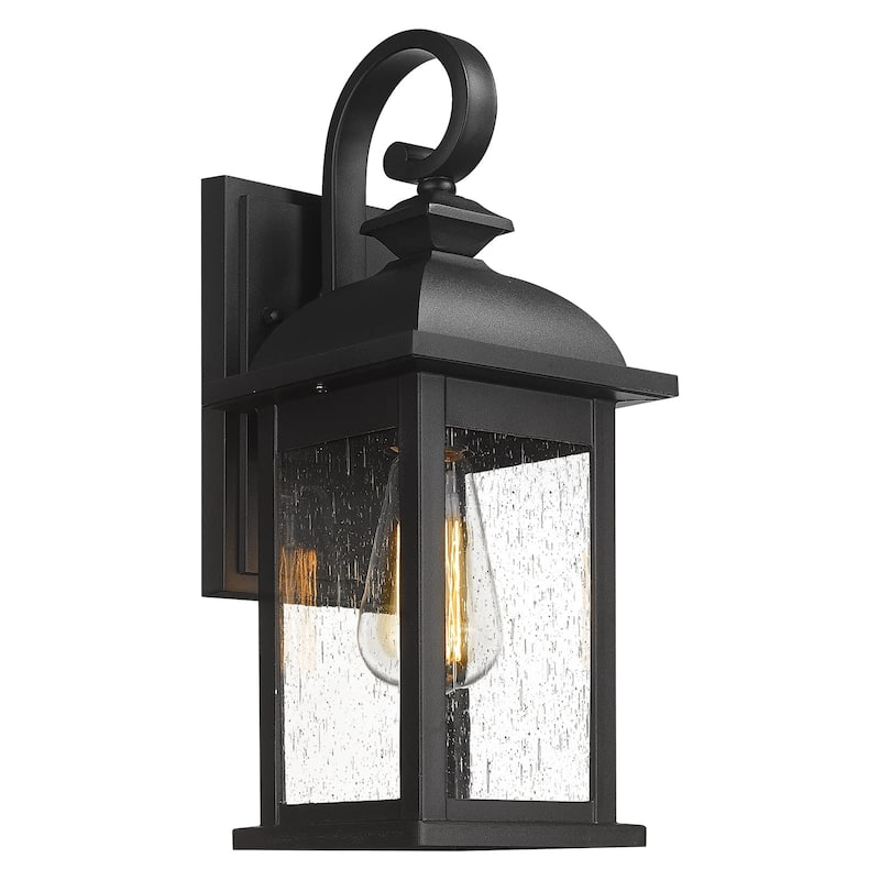 21 Inch Outdoor Wall Lantern Lights,Seeded Glass Shade - Black