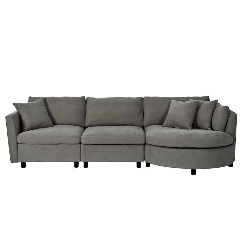 Modular Chenille Upholstered Sectional Sofa, 3-Seater Couches with Three Pillows and Curved Seat for Living Room