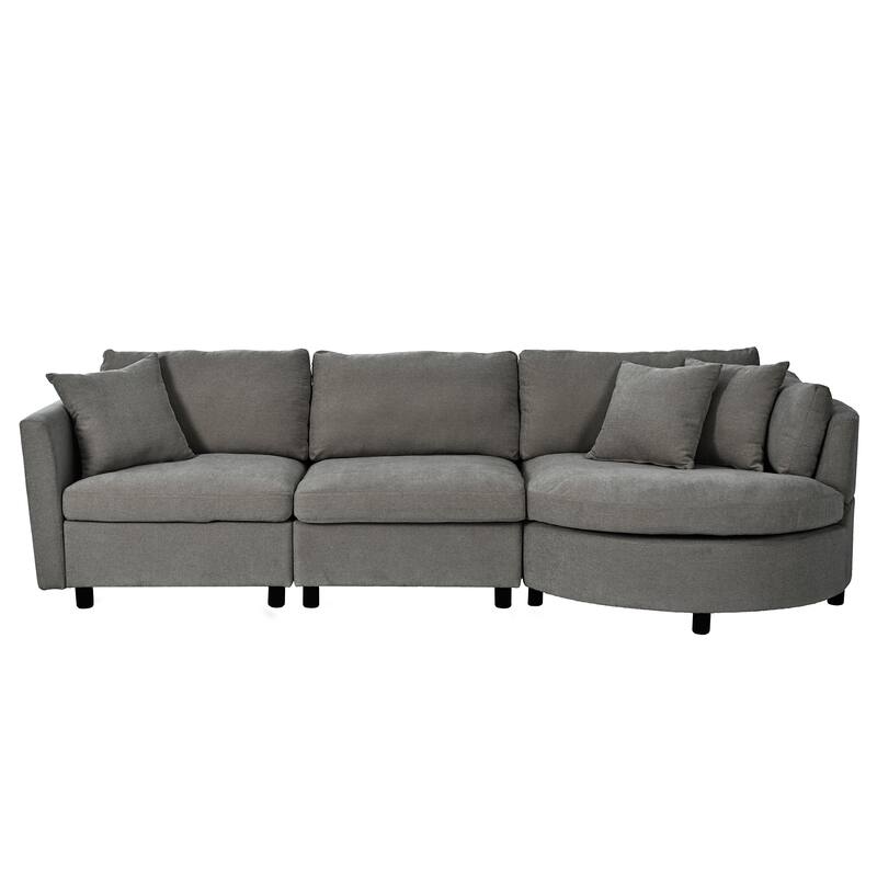 Polyester Combination Sofas with 3 Pillows, Chenille Curved Sectional Sofa for Livingroom 3-Seater Neil Fabric Sofa