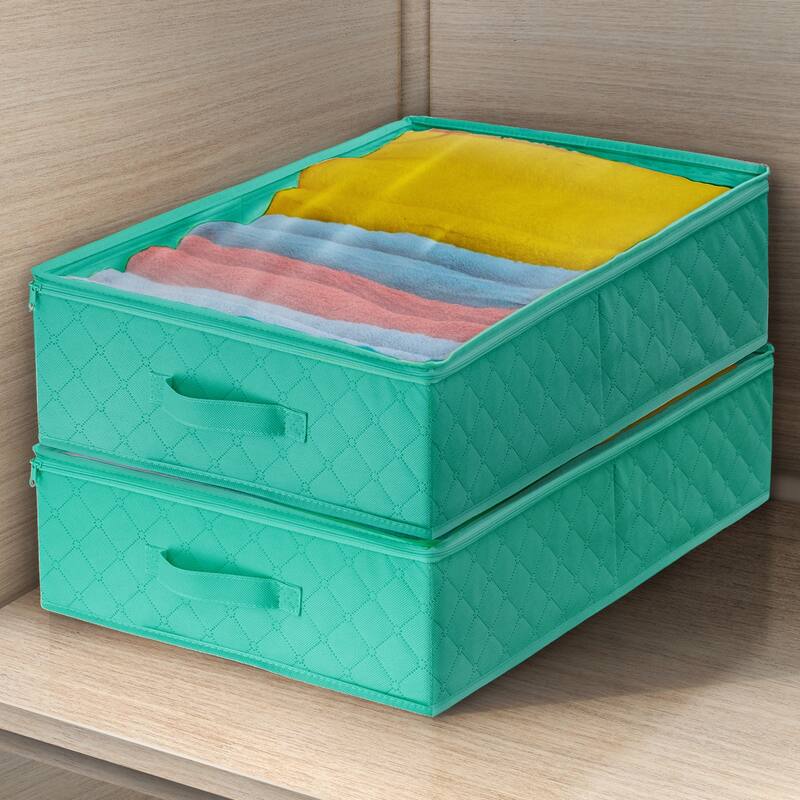 Storage Bags Closet & Underbed Organizer Set, Clear Cover, Foldable with Carry Handles (2-Pack)