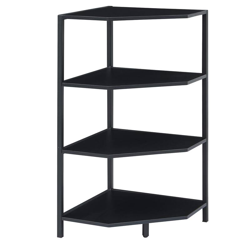 Javlergo Free-Standing 4-Tier Industrial Corner Bookcase Triangle Open Shelf with MDF & Metal Frame for Living Room