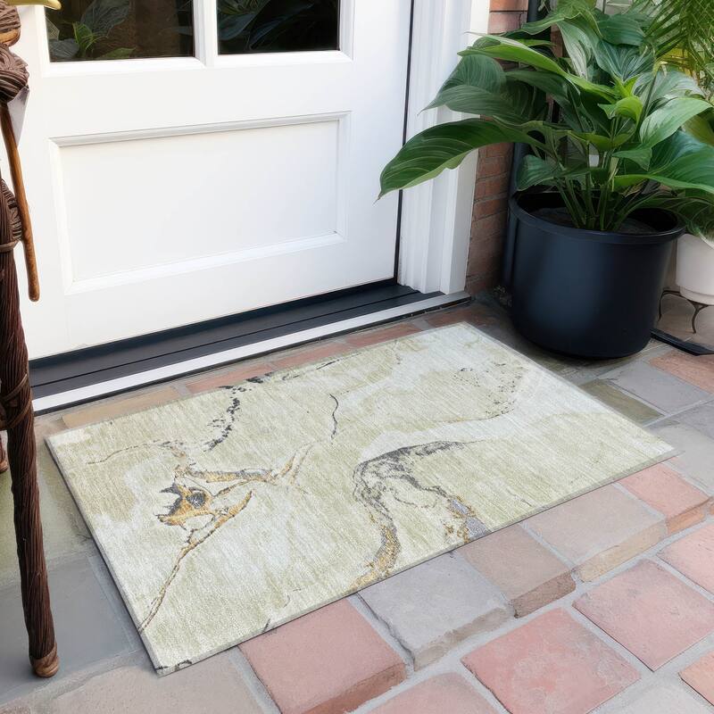 Machine Washable Indoor/ Outdoor Modern Abstract Chantille Rug - Ivory - 1'8" x 2'6"