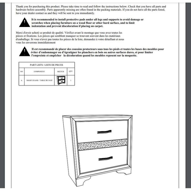 Glamorous Two-Tone Nightstand Hidden Jewelry Drawer Polish Chrome Bar Bedroom Furniture
