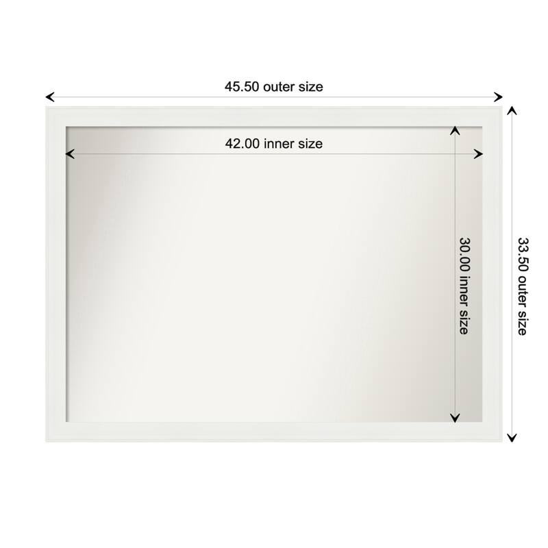Vanity White Narrow Framed Non-Beveled Custom Wall Mirror, Bathroom Vanity Mirror - Outer Size: 45.5 x 33.5