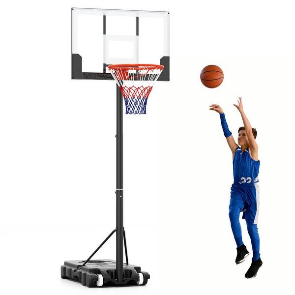 slide 2 of 10, White-Black Adjustable Basketball Hoop with PC Backboard and Portable Base - Height: 4.6 ft-8.3 ft.