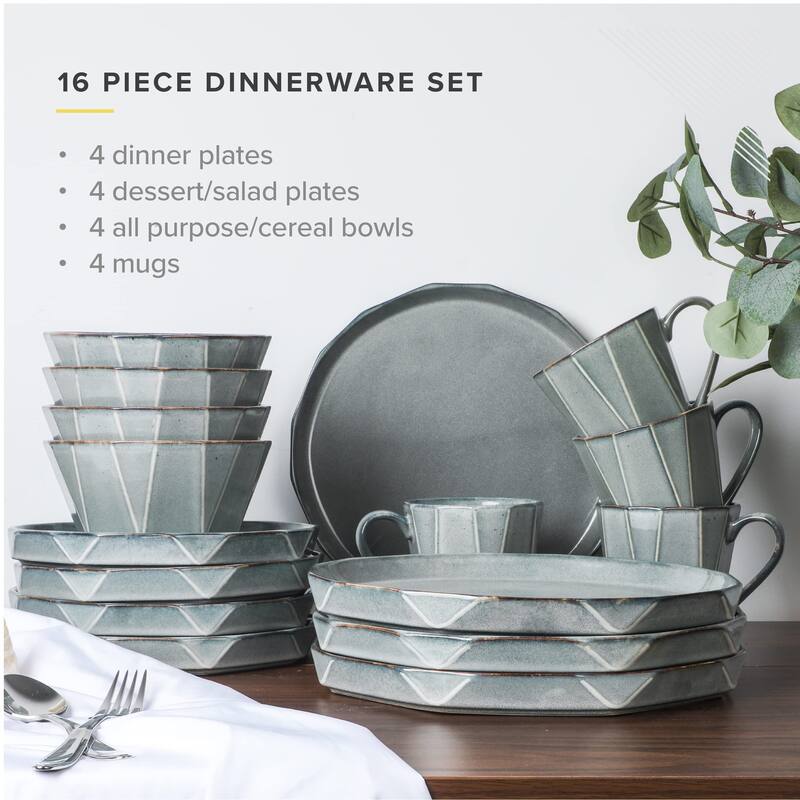 TABLE 12 16-Piece Dinnerware Set, Stonewashed Dinnerware Set for 4
