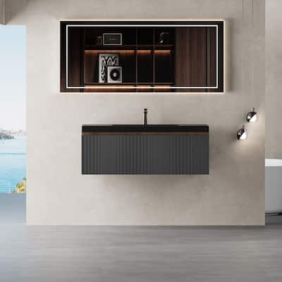 36'' Floating Bathroom Vanity with Sink Combo, Modern Wall-Mounted Striped Bathroom Storage Cabinet with Soft-Close Drawers
