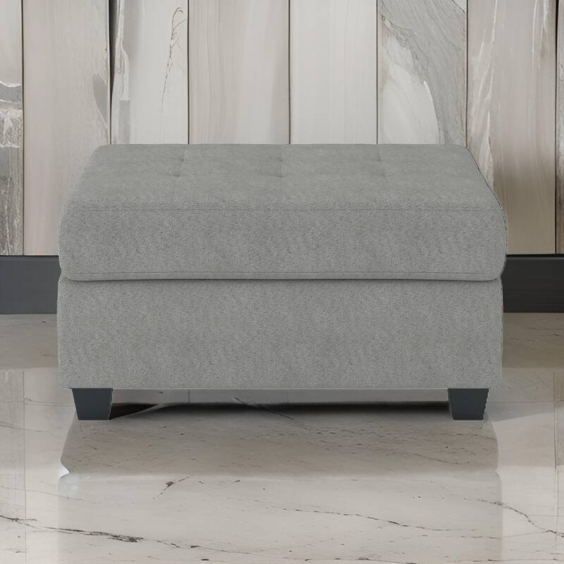 Aston 33 Inch Light Gray Microfiber Ottoman with Interior Storage & Solid Wood Construction
