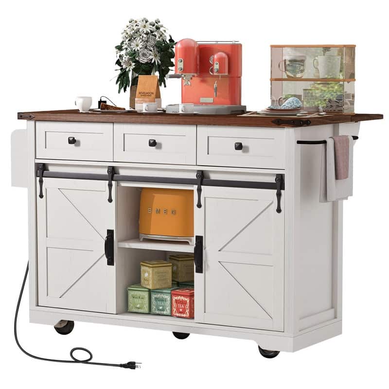 Mairi 54.5" Farmhouse Kitchen Island with Power Outlet
