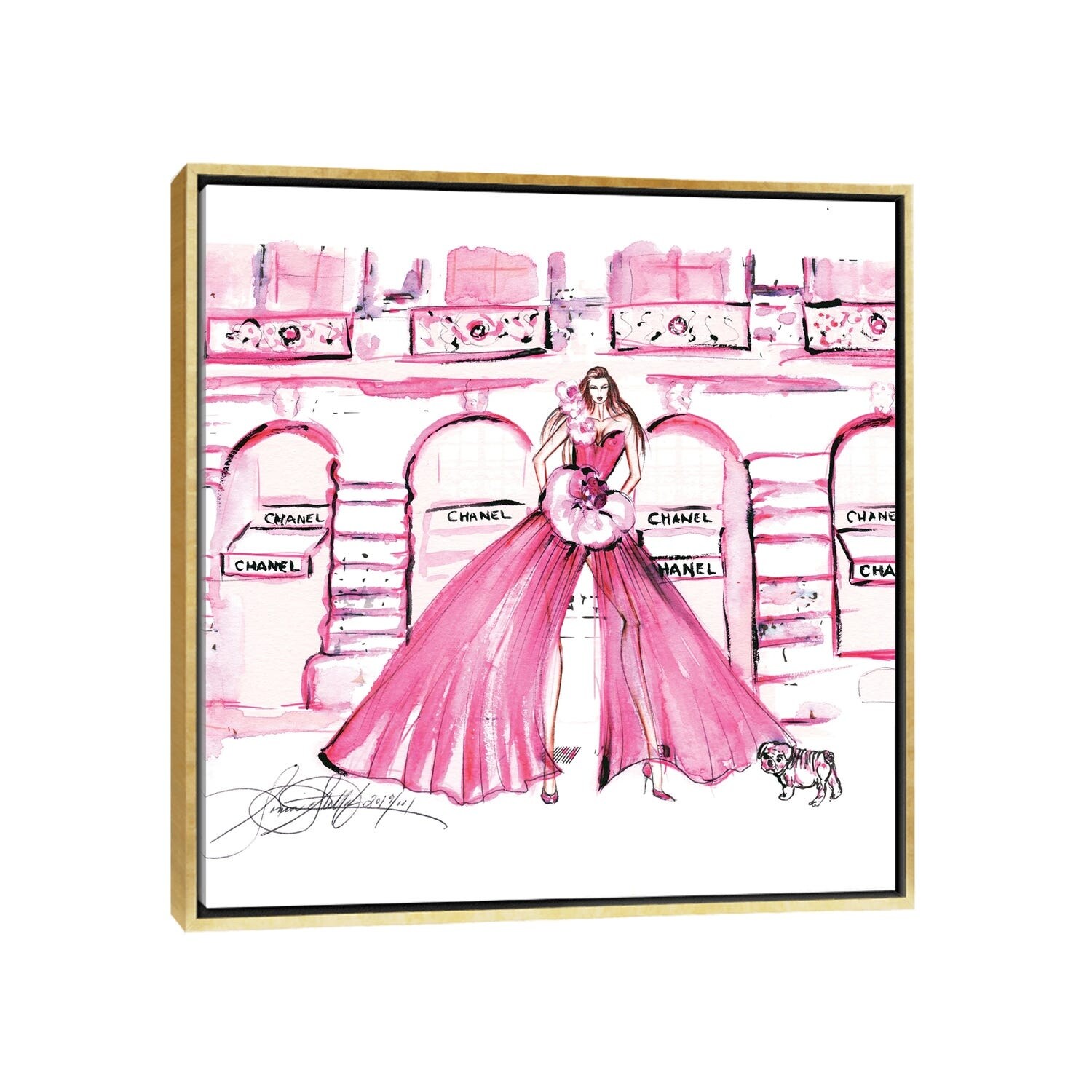 iCanvas Coco Chanel Perfume Bottle Art Watercolor Painting by