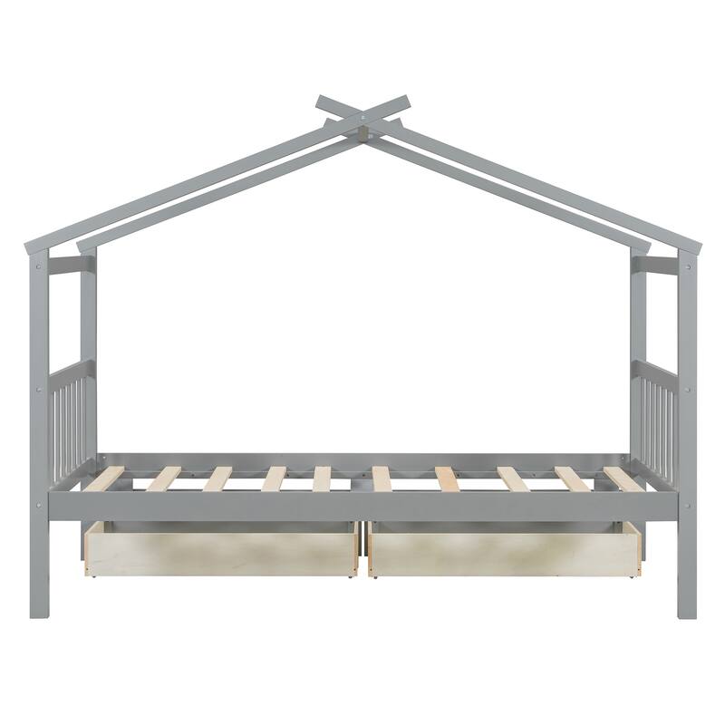 Platform Bed for Kids House Bed with Storage Drawers and Headboard