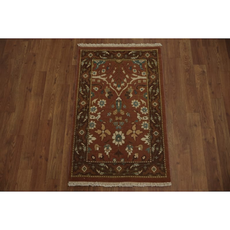 Hand Knotted Oriental 100% Wool Carpet Traditional All-Over Oranges & Rust Ziegler Area Rug - 3' 0'' X 1' 11''