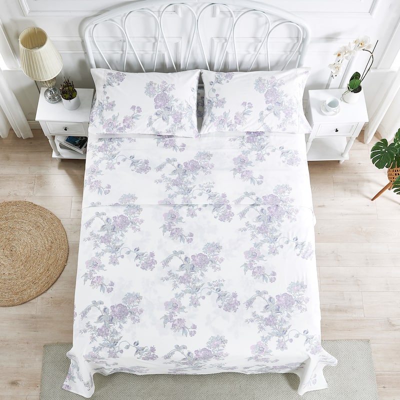 Bedford Lane Jardin De Rose Percale Cotton Sheet Set