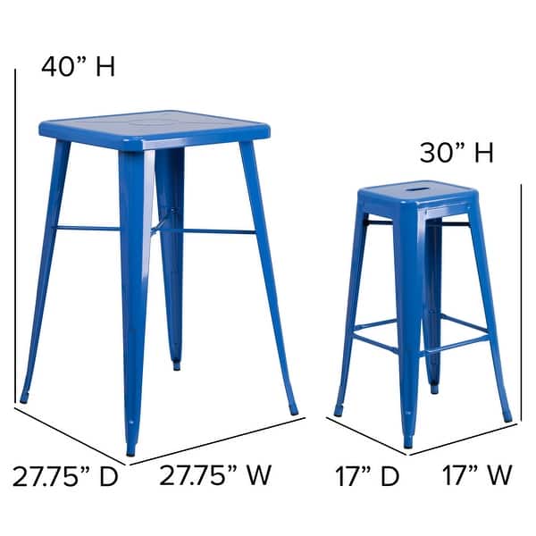 23.75-inch Square Metal Indoor-Outdoor Bar Table Set - 27.75"W x 27.75"D x 40"H